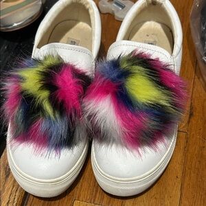 Colorful Fur Pom Pom Women's Loafers